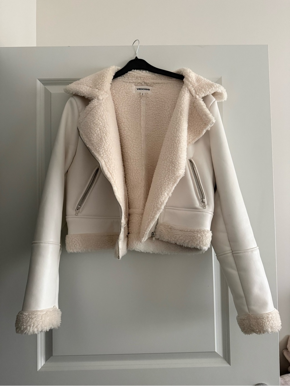 Vero Moda Cream Faux-Shearling Moto Jacket